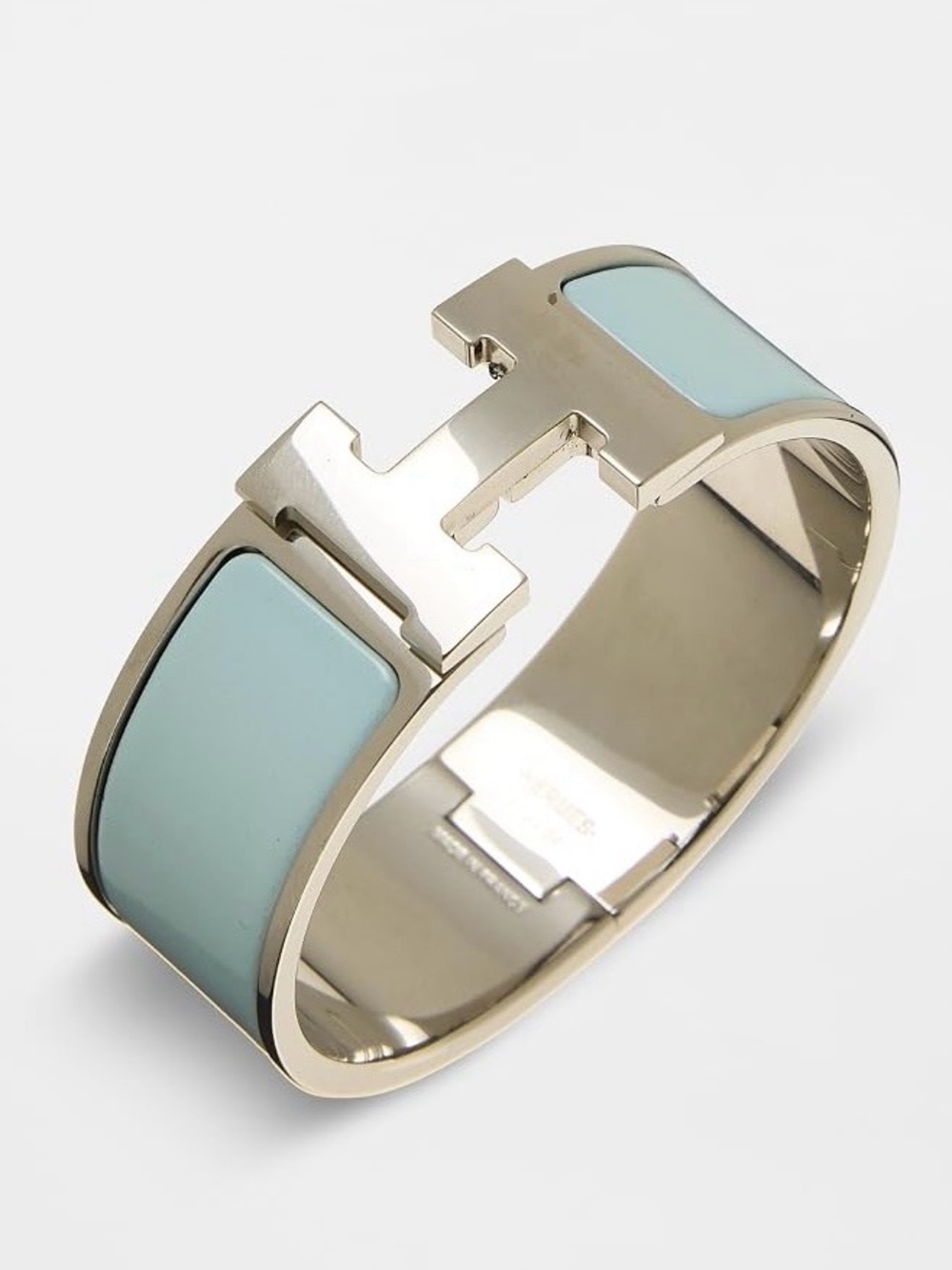HERMES Clic Clac H Wide Bracelet in Silver and Light Blue Enamel NWOT